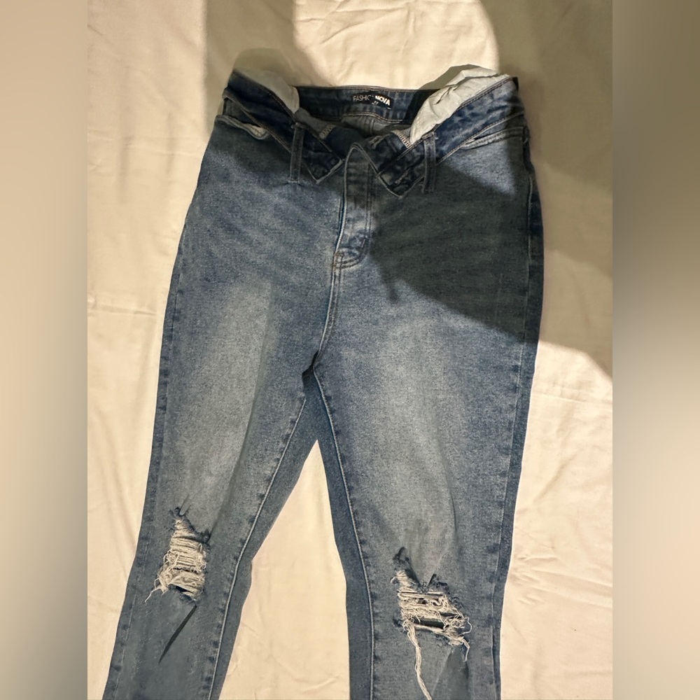 fashion nova folded over waistband jeans size 13